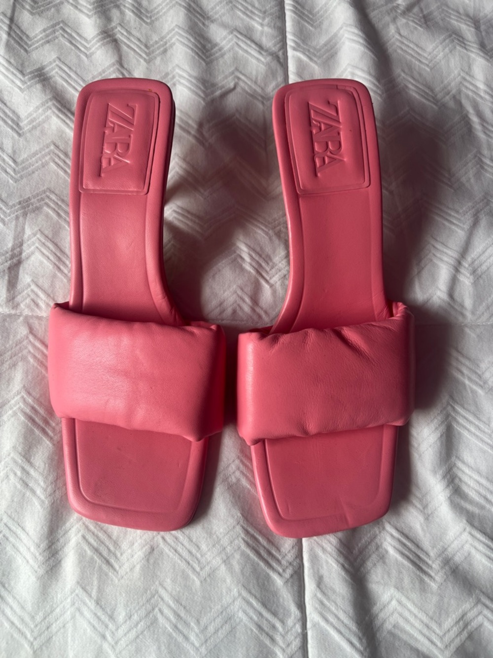Zara Pinnk Puffer Square-Toe Leather Sandals-NWOT - Picture 2 of 7